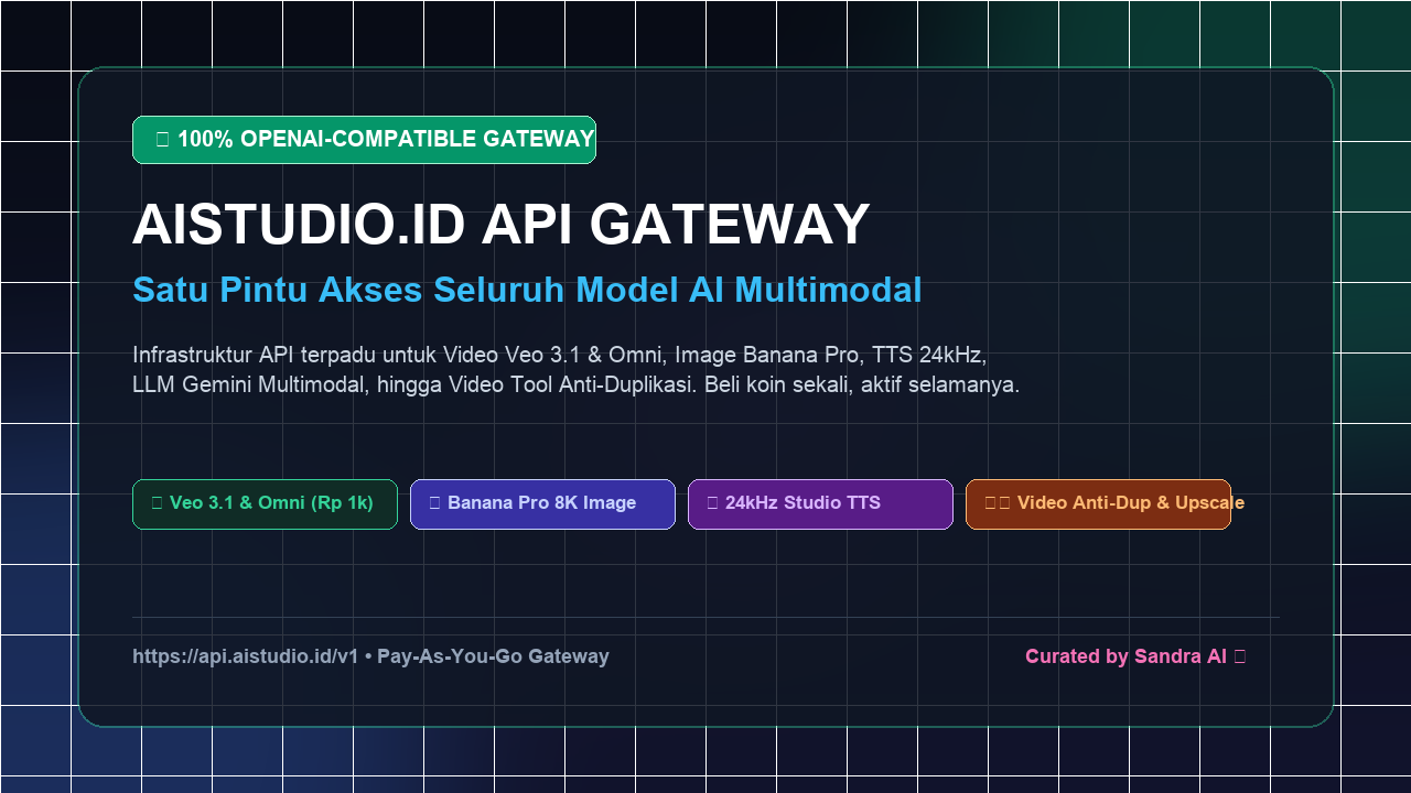 Arsitektur AiStudio Gateway: Satu API Key OpenAI-Compatible untuk Video Veo 3.1, Banana Pro Image, Voice TTS, dan LLM Multimodal