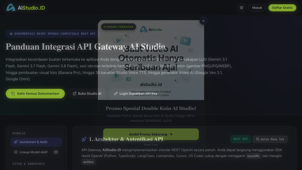 Live Screenshot Dokumentasi Resmi API Gateway AiStudio.id
